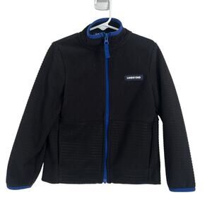 Lands' End Boy's Breathable Grid Fleece Full-Zip Jacket XS(4/5) Black Blue Trim